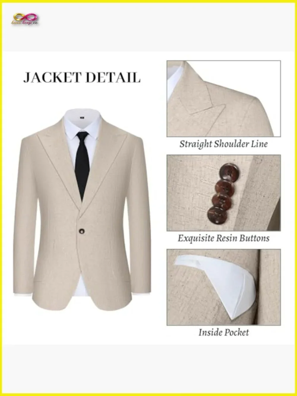 Slim Fit Linen Suit Set Peak Lapel Blazer Pants Formal Casual Wedding Prom